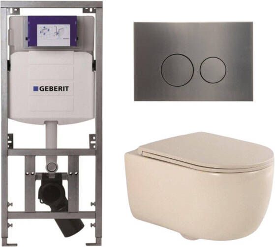 Geberit QeramiQ Dely Swirl Toiletset 36.3x51.7cm UP320 inbouwreservoir slim zitting gunmetal bedieningsplaat ronde knoppen beige 0701131 SW706198 SW1000770 SW1026259