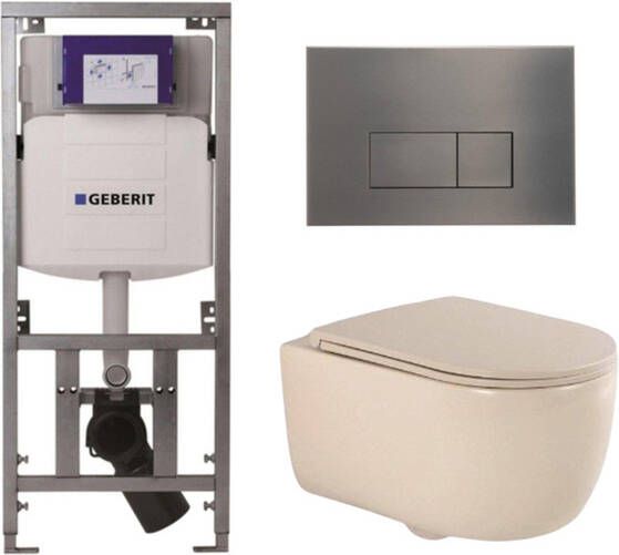 Geberit QeramiQ Dely Swirl Toiletset 36.3x51.7cm UP320 inbouwreservoir slim zitting gunmetal bedieningsplaat rechthoekige knoppen beige 0701131 SW706199 SW1000770 SW1026259