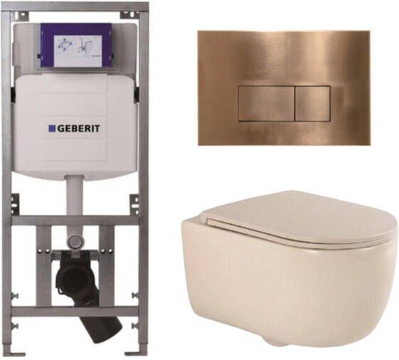 Geberit QeramiQ Dely Swirl Toiletset 36.3x51.7cm UP320 inbouwreservoir slim zitting koperen bedieningsplaat rechthoekige knoppen beige 0701131 SW706197 SW1000770 SW1026259