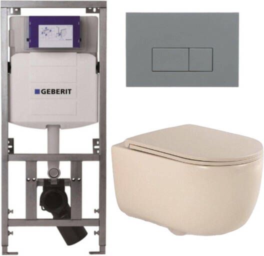 Geberit QeramiQ Dely Swirl Toiletset 36.3x51.7cm UP320 inbouwreservoir slimzitting bedieningsplaat licht grijs rechthoekige knoppen beige 0701131 SW1102375 SW1000770 SW1026259