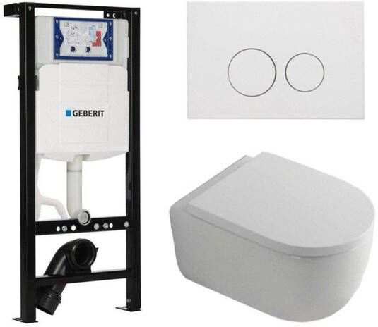 Geberit QeramiQ Dely Swirl Toiletset 36.3x51.7cm UP320 plieger inbouwreservoir 35mm zitting mat witte metalen bedieningsplaat ronde knoppen wit glans SW1381697 SW706190 SW1000767 SW1026256