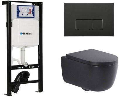 Geberit QeramiQ Dely Swirl Toiletset 36.3x51.7cm UP320 plieger inbouwreservoir 35mm zitting mat zwarte bedieningsplaat rechthoekige knoppen mat zwart SW1000769 SW1026258 SW1381697 SW706189