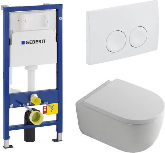 Geberit QeramiQ Dely Swirl Toiletset 36.5x53cm UP100 inbouwreservoir 35mm zitting witte bedieningsplaat ronde knoppen wit mat SW730486 0701174 SW1000767 SW1026257