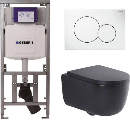 Geberit QeramiQ Dely Swirl Toiletset 36.5x53cm UP320 Burda inbouwreservoir 35mm zitting witte sigma bedieningsplaat ronde knoppen mat zwart 0701131 0700518 SW1000769 SW1026258