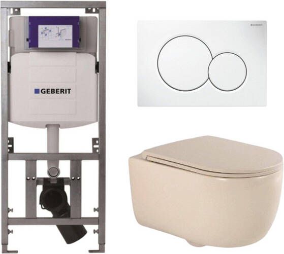 Geberit QeramiQ Dely Swirl Toiletset 36.5x53cm UP320 inbouwreservoir slim zitting witte sigma bedieningsplaat ronde knoppen beige 0701131 0700518 SW1000770 SW1026259