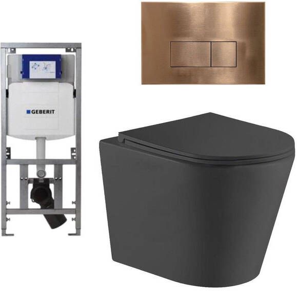 Geberit QeramiQ Dely Toiletset 36.3x51.7cm diepspoel rimless UP320 Burda inbouwreservoir softclose toiletzitting koperen bedieningsplaat rechtehoekige knoppen zwart mat SW1026253 0701131 SW706197 SW1000769