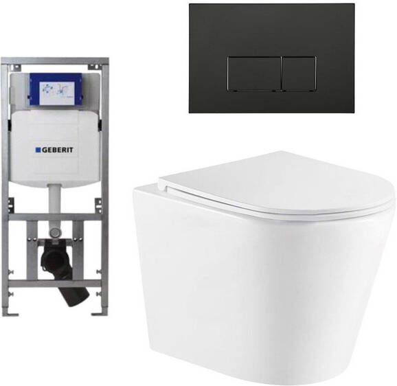 Geberit QeramiQ Dely Toiletset 36.3x51.7cm diepspoel rimless UP320 Burda inbouwreservoir softclose toiletzitting mat zwarte bedieningsplaat rechtehoekige knoppen wit mat SW1000766 0701131 SW706193 SW1026254