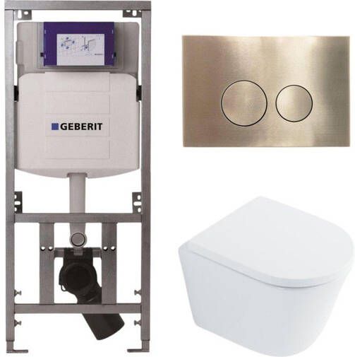 Geberit QeramiQ Dely Toiletset 36.3x51.7cm diepspoel rimless UP320 Burda inbouwreservoir softclose toilet zitting 35 mm geborsteld messing bedieningsplaat ronde knoppen wit glans SW1026255 SW1159505 0701131 SW706200