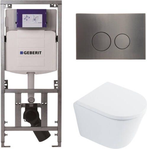 Geberit QeramiQ Dely Toiletset 36.3x51.7cm diepspoel rimless UP320 Burda inbouwreservoir softclose toilet zitting 35 mm gunmetal bedieningsplaat ronde knoppen wit glans SW1026255 SW1159505 0701131 SW706198