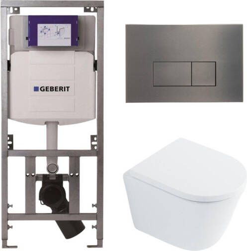 Geberit QeramiQ Dely Toiletset 36.3x51.7cm diepspoel rimless UP320 Burda inbouwreservoir softclose toilet zitting 35 mm gunmetal bedieningsplaat rechthoekige knoppen wit glans SW1026255 SW1159505 0701131 SW706199