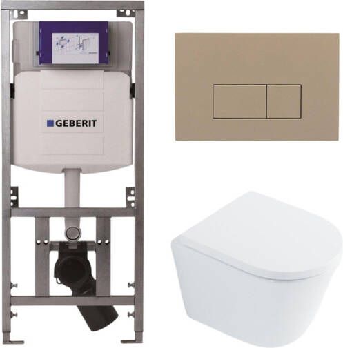 Geberit QeramiQ Dely Toiletset 36.3x51.7cm diepspoel rimless UP320 Burda inbouwreservoir softclose toilet zitting 35 mm bedieningsplaat taupe rechthoekige knoppen wit glans SW1026255 SW1159505 0701131 SW1102379