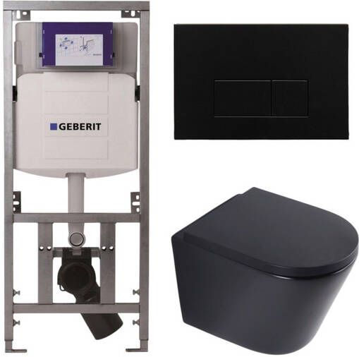 Geberit QeramiQ Dely Toiletset 36.3x51.7cm diepspoel rimless UP320 inbouwreservoir softclose toilet zitting 35 mm metaal mat zwarte bedieningsplaat rechthoekige knoppen mat zwart SW1026253 SW1000769 0701131 SW706193