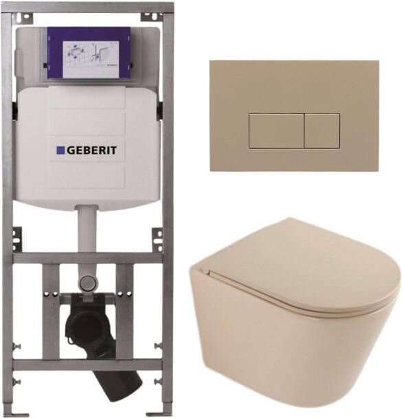 Geberit QeramiQ Dely Toiletset 36.3x51.7cm diepspoel rimless UP320 inbouwreservoir softclose toilet zitting bedieningsplaat taupe rechthoekige knoppen mat beige SW1000764 SW1000770 0701131 SW1102379