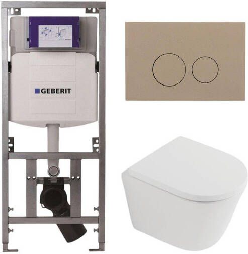 Geberit QeramiQ Dely Toiletset 36.3x51.7cm diepspoel rimless UP320 inbouwreservoir softclose toilet zitting 35 mm bedieningsplaat taupe ronde knoppen mat wit SW1026254 SW1000767 0701131 SW1102378