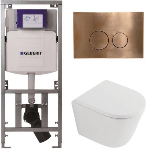 Geberit QeramiQ Dely Toiletset 36.3x51.7cm diepspoel rimless UP320 inbouwreservoir softclose toilet zitting 35 mm koperen bedieningsplaat ronde knoppen mat wit SW1026254 SW1000767 0701131 SW706196
