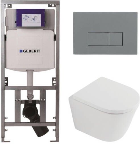 Geberit QeramiQ Dely Toiletset 36.3x51.7cm diepspoel rimless UP320 inbouwreservoir softclose toilet zitting 35 mm bedieningsplaat licht grijs rechthoekige knoppen mat wit SW1026254 SW1000767 0701131 SW1102375