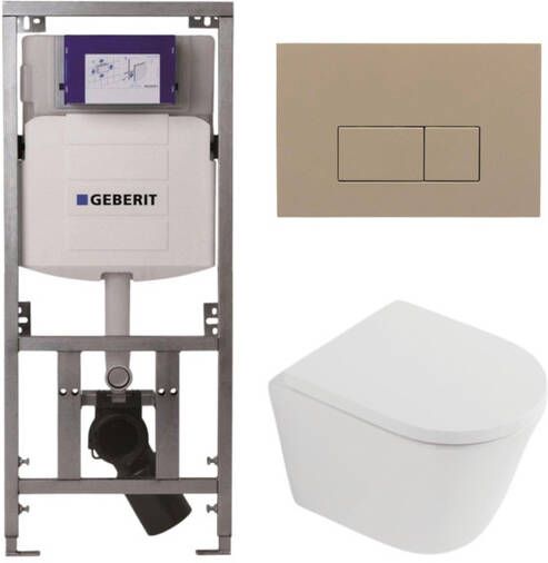Geberit QeramiQ Dely Toiletset 36.3x51.7cm diepspoel rimless UP320 inbouwreservoir softclose toilet zitting 35 mm bedieningsplaat taupe rechthoekige knoppen mat wit SW1026254 SW1000767 0701131 SW1102379