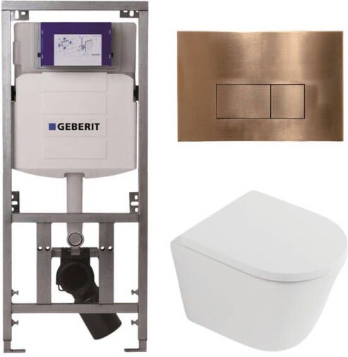 Geberit QeramiQ Dely Toiletset 36.3x51.7cm diepspoel rimless UP320 inbouwreservoir softclose toilet zitting 35 mm koperen bedieningsplaat rechthoekige knoppen mat wit SW1026254 SW1000767 0701131 SW706197