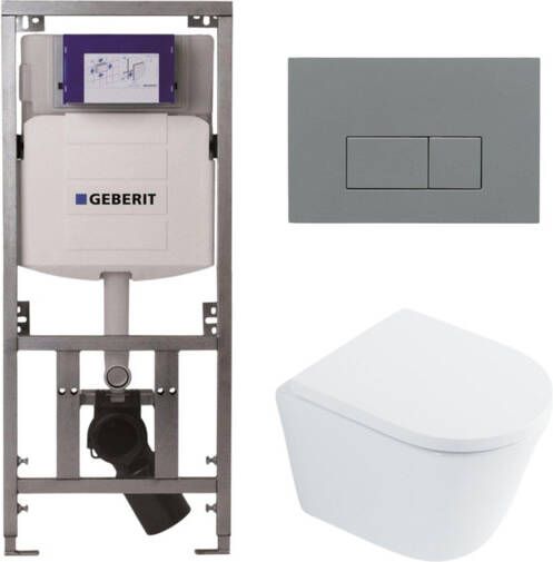 Geberit QeramiQ Dely Toiletset 36.3x51.7cm diepspoel rimless UP320 inbouwreservoir softclose toilet zitting 35 mm bedieningsplaat licht grijs rechthoekige knoppen wit glans SW1026255 SW1159505 0701131 SW1102375