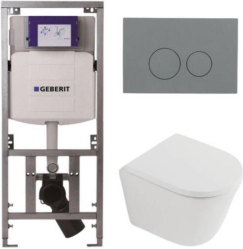 Geberit QeramiQ Dely Toiletset 36.3x51.7cm diepspoel rimless UP320 inbouwreservoir softclose toilet zitting 35 mm bedieningsplaat licht grijs ronde knoppen mat wit SW1026254 SW1000767 0701131 SW1102374