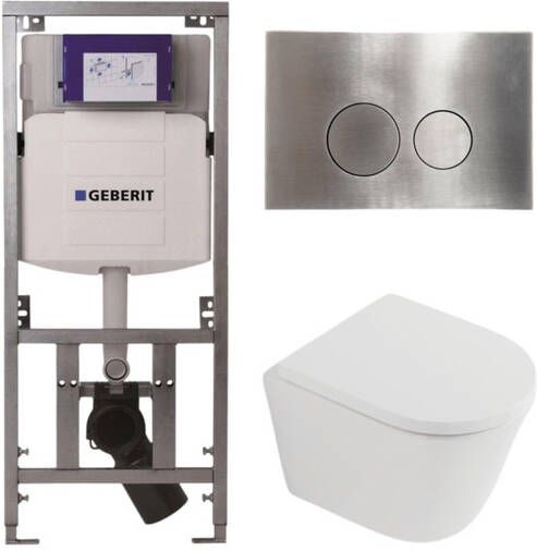 Geberit QeramiQ Dely Toiletset 36.3x51.7cm diepspoel rimless UP320 inbouwreservoir softclose toilet zitting 35 mm steel bedieningsplaat ronde knoppen mat wit SW1026254 SW1000767 0701131 SW706194