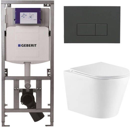 Geberit QeramiQ Dely Toiletset 36.3x51.7cm diepspoel rimless UP320 inbouwreservoir softclose toiletzitting bedieningsplaat antraciet mat rechthoekige knoppen wit mat SW543432 0701131 SW1102377