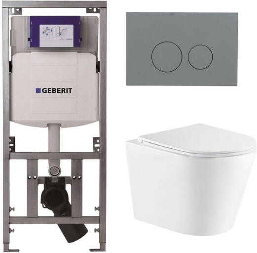 Geberit QeramiQ Dely Toiletset 36.3x51.7cm diepspoel rimless UP320 inbouwreservoir softclose toiletzitting bedieningsplaat licht grijs ronde knoppen wit mat SW543432 0701131 SW1102374