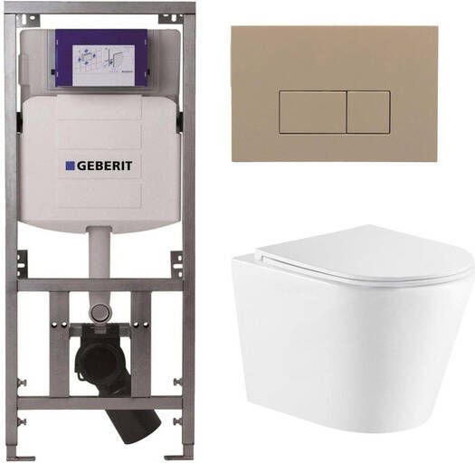 Geberit QeramiQ Dely Toiletset 36.3x51.7cm diepspoel rimless UP320 inbouwreservoir softclose toiletzitting bedieningsplaat taupe rechtehoekige knoppen wit glans SW543431 0701131 SW1102379