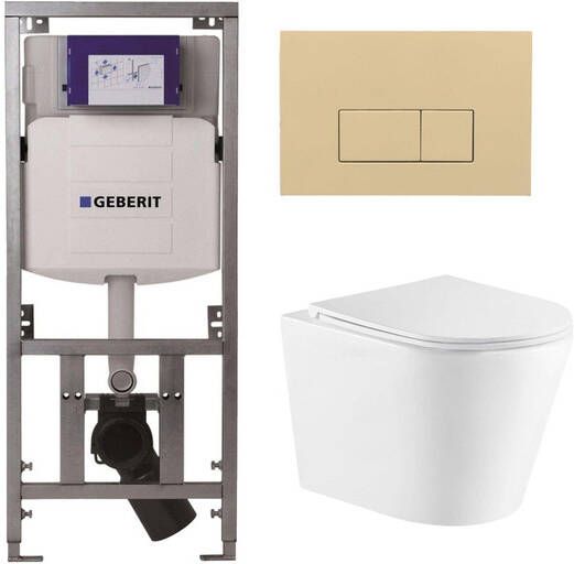 Geberit QeramiQ Dely Toiletset 36.3x51.7cm diepspoel rimless UP320 inbouwreservoir softclose toiletzitting bedieningsplaat beige rechthoekige knoppen wit mat SW543432 0701131 SW1102366