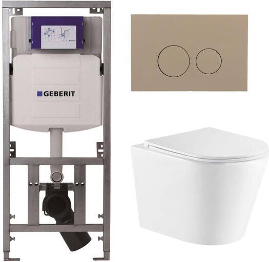 Geberit QeramiQ Dely Toiletset 36.3x51.7cm diepspoel rimless UP320 inbouwreservoir softclose toiletzitting bedieningsplaat taupe ronde knoppen wit glans SW543431 0701131 SW1102378