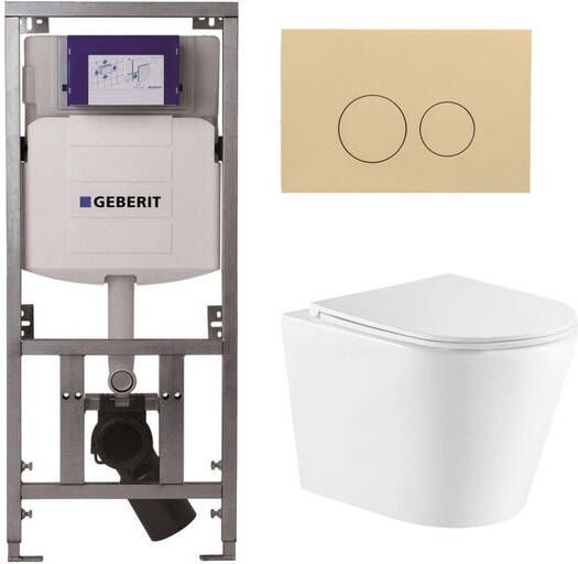 Geberit QeramiQ Dely Toiletset 36.3x51.7cm diepspoel rimless UP320 inbouwreservoir softclose toiletzitting bedieningsplaat beige ronde knoppen wit glans SW543431 0701131 SW1102365