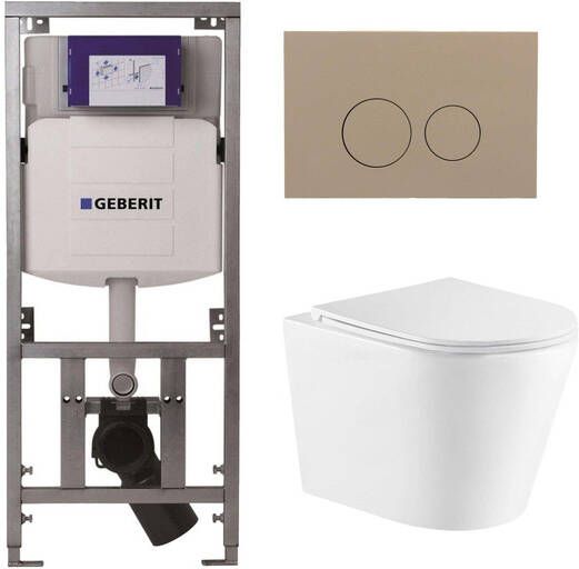 Geberit QeramiQ Dely Toiletset 36.3x51.7cm diepspoel rimless UP320 inbouwreservoir softclose toiletzitting bedieningsplaat taupe ronde knoppen wit mat SW543432 0701131 SW1102378