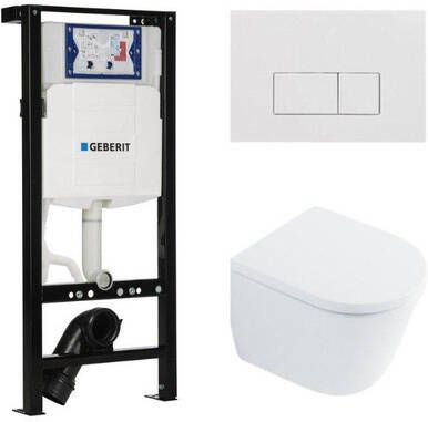 Geberit QeramiQ Dely Toiletset 36.3x51.7cm diepspoel rimless UP320 plieger inbouwreservoir softclose toilet zitting 35 mm glans witte bedieningsplaat rechthoekige knoppen wit glans SW1026255 SW1159505 SW1381697 SW706187