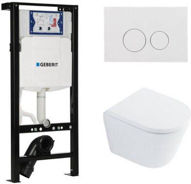 Geberit QeramiQ Dely Toiletset 36.3x51.7cm diepspoel rimless UP320 plieger inbouwreservoir softclose toilet zitting 35 mm glans witte bedieningsplaat ronde knoppen wit glans SW1026255 SW1159505 SW1381697 SW706186