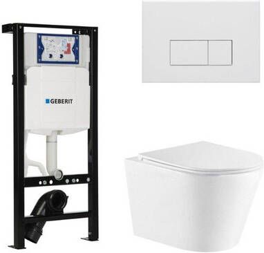 Geberit QeramiQ Dely Toiletset 36.3x51.7cm diepspoel rimless UP320 plieger inbouwreservoir softclose toiletzitting mat witte bedieningsplaat rechtehoekige knoppen wit glans SW1026255 SW1381697 SW706191 SW1159504