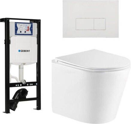 Geberit QeramiQ Dely Toiletset 36.3x51.7cm diepspoel rimless UP320 plieger inbouwreservoir softclose toiletzitting mat witte bedieningsplaat rechtehoekige knoppen wit mat SW1026254 SW1381697 SW706191 SW1000766