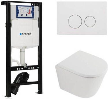 Geberit QeramiQ Dely Toiletset 36.3x51.7cm diepspoel rimless UP320 plieger inbouwreservoir softclose toilet zitting 35 mm mat witte bedieningsplaat ronde knoppen mat wit SW1026254 SW1000767 SW1381697 SW706190