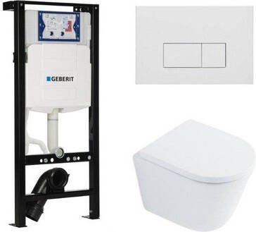 Geberit QeramiQ Dely Toiletset 36.3x51.7cm diepspoel rimless UP320 plieger inbouwreservoir softclose toilet zitting 35 mm mat witte bedieningsplaat rechthoekige knoppen wit glans SW1026255 SW1159505 SW1381697 SW706191