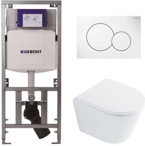 Geberit QeramiQ Dely Toiletset UP320 Burda inbouwreservoir witte bedieningsplaat softclose toilet zitting 35 mm glans wit SW1026255 SW1159505 0701131 0700518