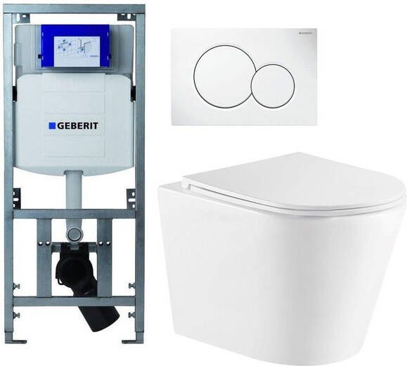 Geberit QeramiQ Dely Toiletset UP320 Burda inbouwreservoir witte bedieningsplaat toilet zitting glans wit 0701131 0700518 sw543431