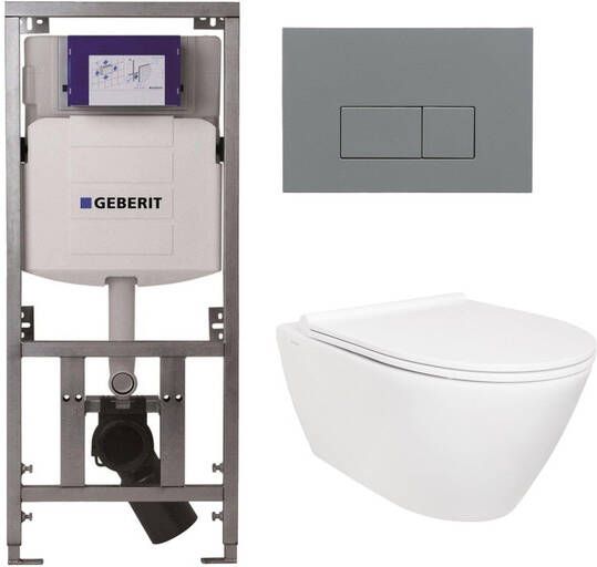 Geberit QeramiQ Salina Toiletset rimless inbouwreservoir diepspoel wandcloset softclose quickrelease bedieningspaneel met bedieningsplaat licht grijs rechthoekige knoppen glans wit 0701131 SW96855 SW96857 SW1102375