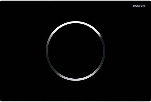 Geberit Sigma10 WC Stuursysteem electronisch touch-free netvoeding 24.6x16.4cm infrarood UP300 320 inbouwreservoir zwart glans verchroomd zwart 115.907.KM.1