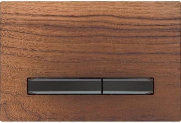Geberit Sigma50 bedieningplaat 2-toets spoeling frontbediening voor toilet 24.6x16.4cm zwart chroom amerikaans noten 115671JX2