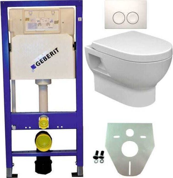 Geberit Toiletset Hangend 100-2 UP100 Inbouwreservoir Glans Wit Wandcloset Softclose Toiletbril Delta-21 Bedieningsplaat Wit KH