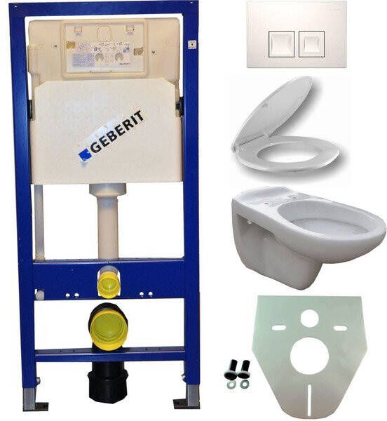 Geberit Toiletset UP100 Duofix + Wiesbaden Neptunus hangend toilet met zitting + Delta50 bedieningsplaat wit