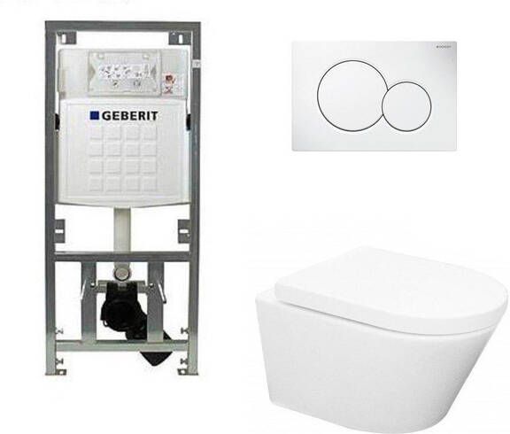 Geberit Wiesbaden Vesta toiletset Rimless 52cm inclusief UP320 toiletreservoir en softclose toiletzitting met bedieningsplaat wit 0701131 0700518 sw65812