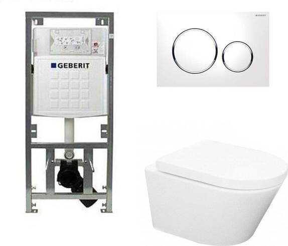 Geberit Wiesbaden Vesta toiletset Rimless 52cm inclusief UP320 toiletreservoir en softclose toiletzitting met bedieningsplaat sigma20 wit 0701131 sw53743 sw65812