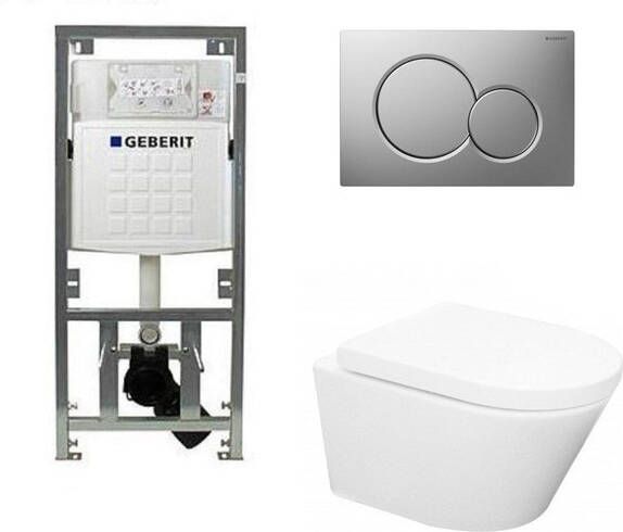 Geberit Wiesbaden Vesta toiletset Rimless 52cm inclusief UP320 toiletreservoir en softclose toiletzitting met bedieningsplaat glans verchroomd 0701131 0700519 sw65812