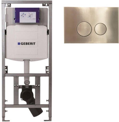 Geberit Burda Geberit Inbouwreservoir UP320 QeramiQ metal bedieningsplaat dualflush ronde knoppen metaal goud geborsteld SW706200 0701131