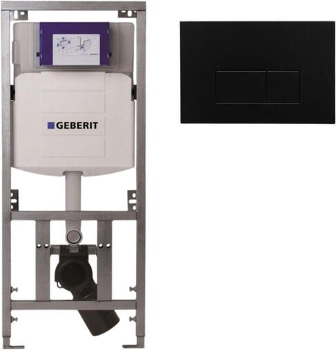 Geberit Burda Geberit Inbouwreservoir UP320 met QeramiQ metal bedieningsplaat dualflush rechthoekige knoppen metaal zwart mat SW706193 0701131